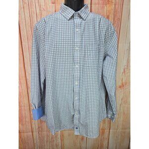 Johnston & Murphy Mens XL Button-Up Shirt Blue/Brown Plaid Cotton Long Sleeve